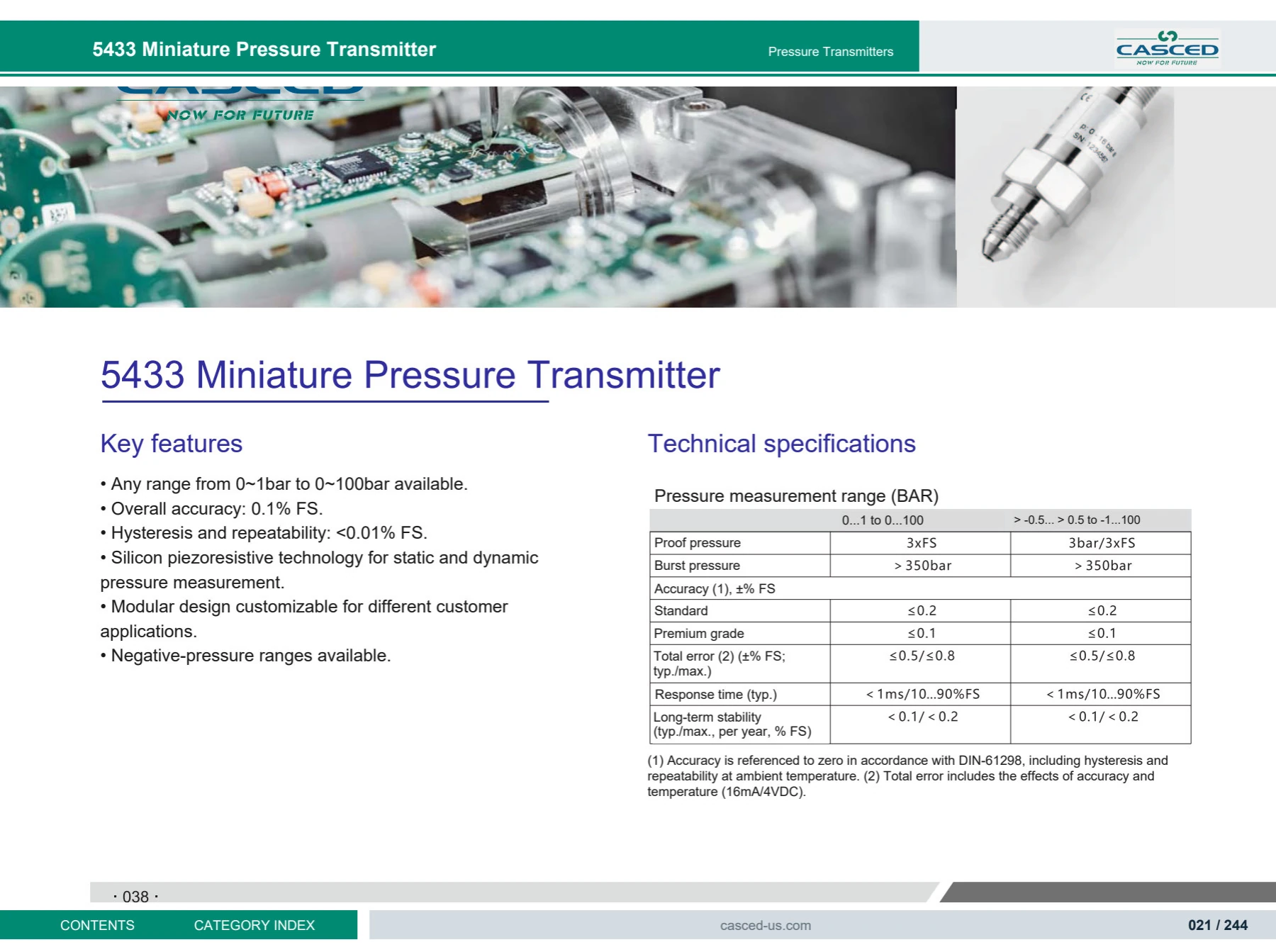 5433 Miniature Pressure Transmitter catalog reference