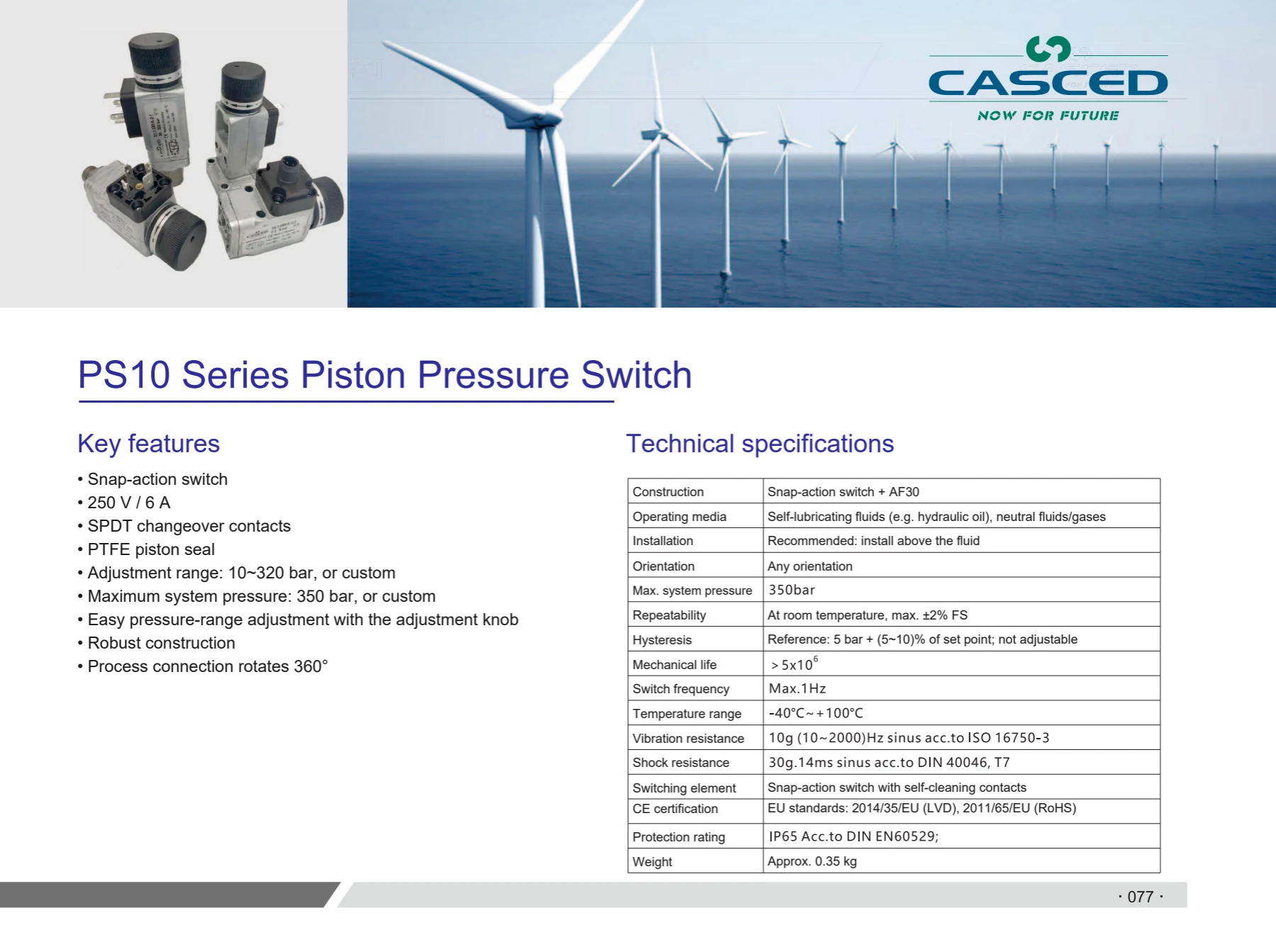 PS10 Piston Pressure Switch catalog reference
