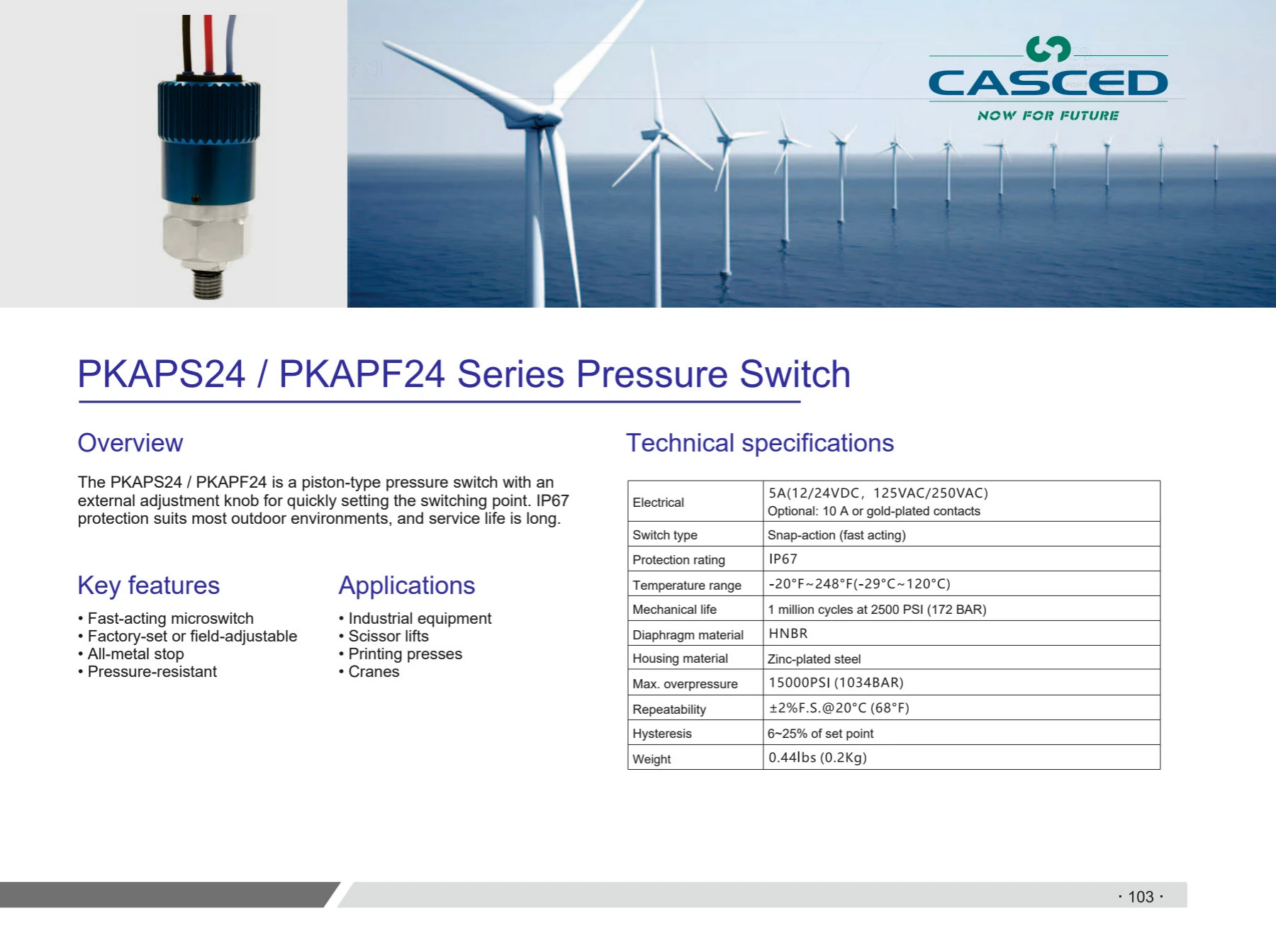 PKAPS24 / PKAPF24 Pressure Switch catalog reference