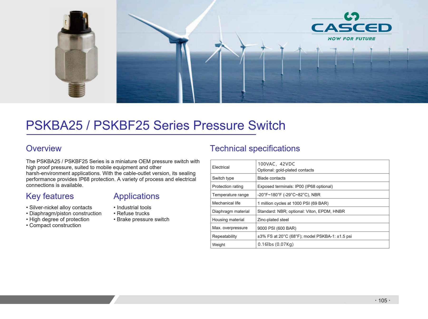 PSKBA25 / PSKBF25 Pressure Switch catalog reference