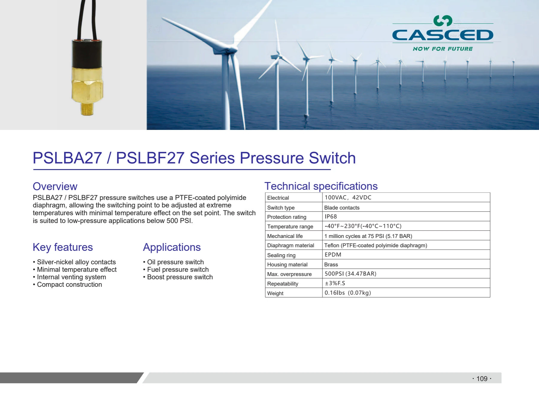 PSLBA27 / PSLBF27 Pressure Switch catalog reference