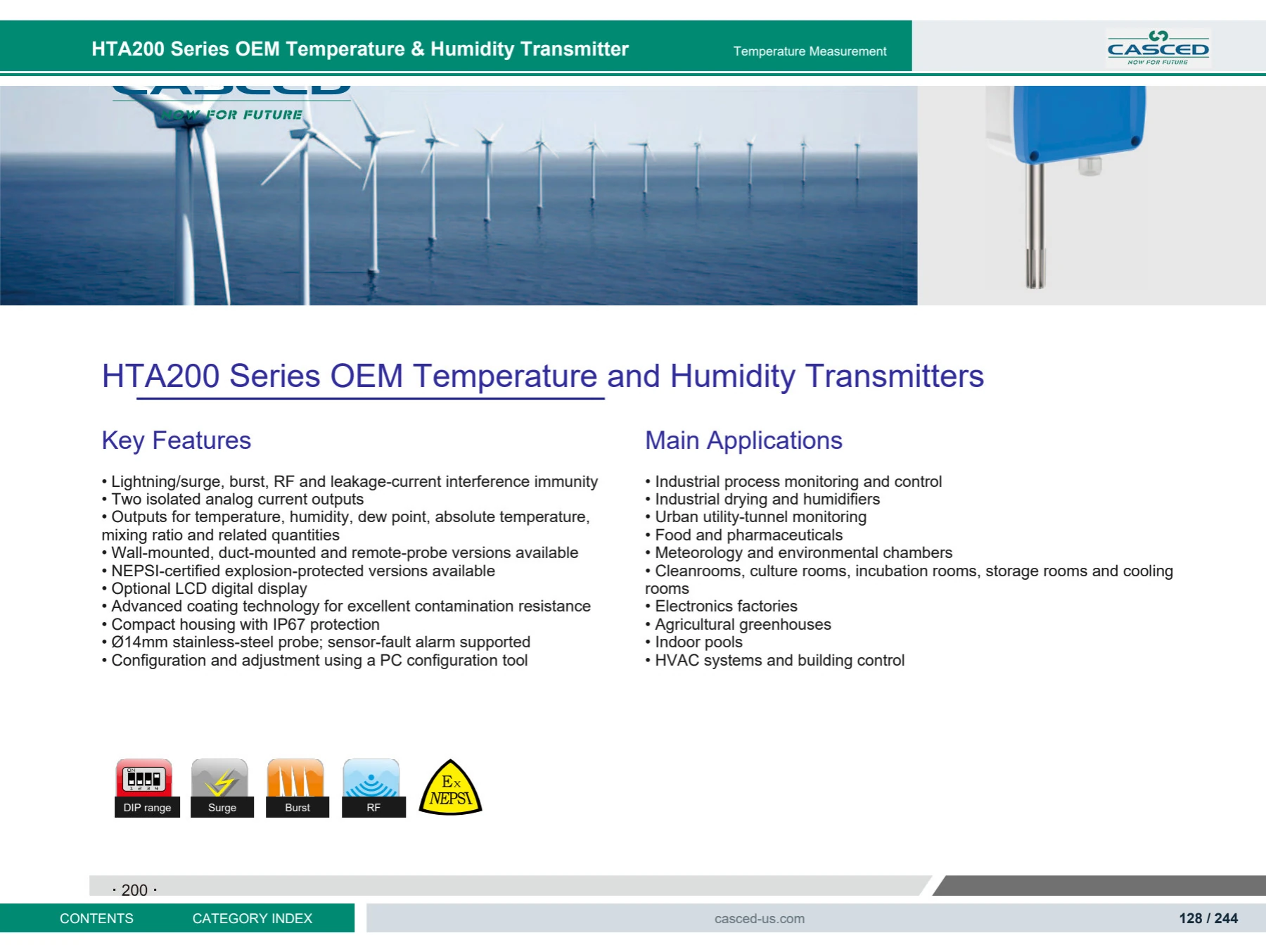 HTA200 Series OEM Temperature & Humidity Transmitter catalog reference