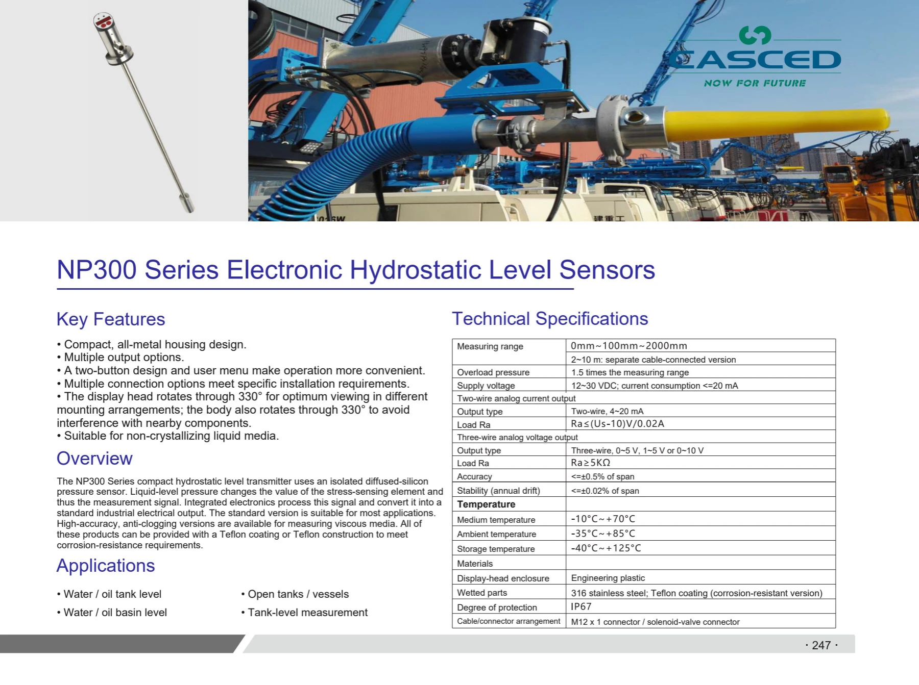 NP300 Series Electronic Hydrostatic Level Sensor catalog reference