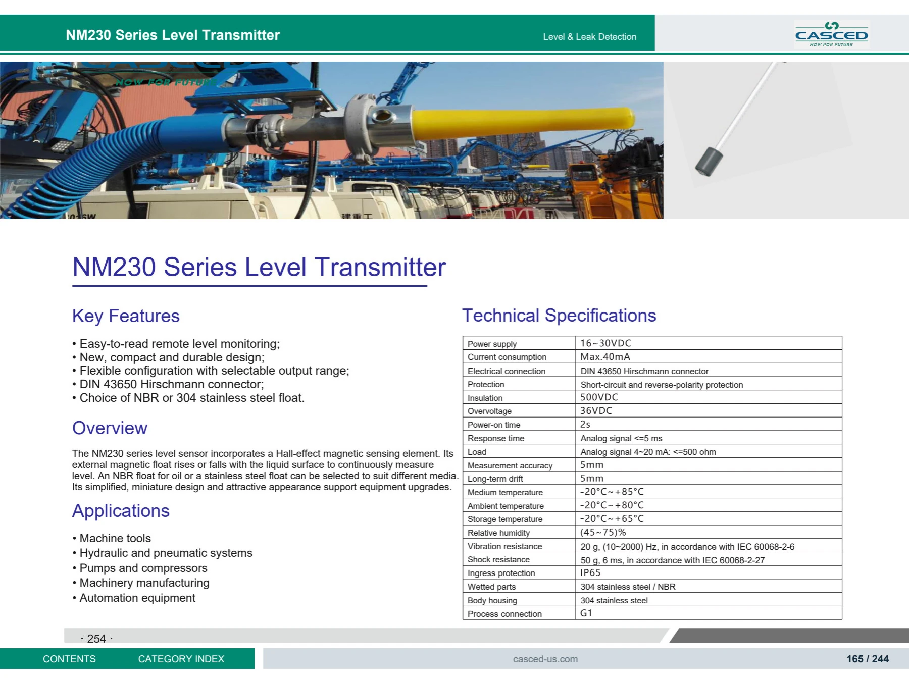 NM230 Series Level Transmitter catalog reference