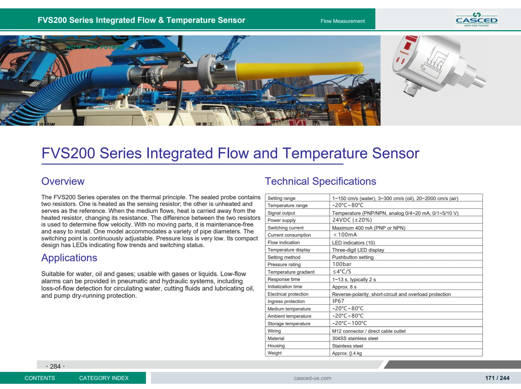 FVS200 Series Integrated Flow & Temperature Sensor catalog reference
