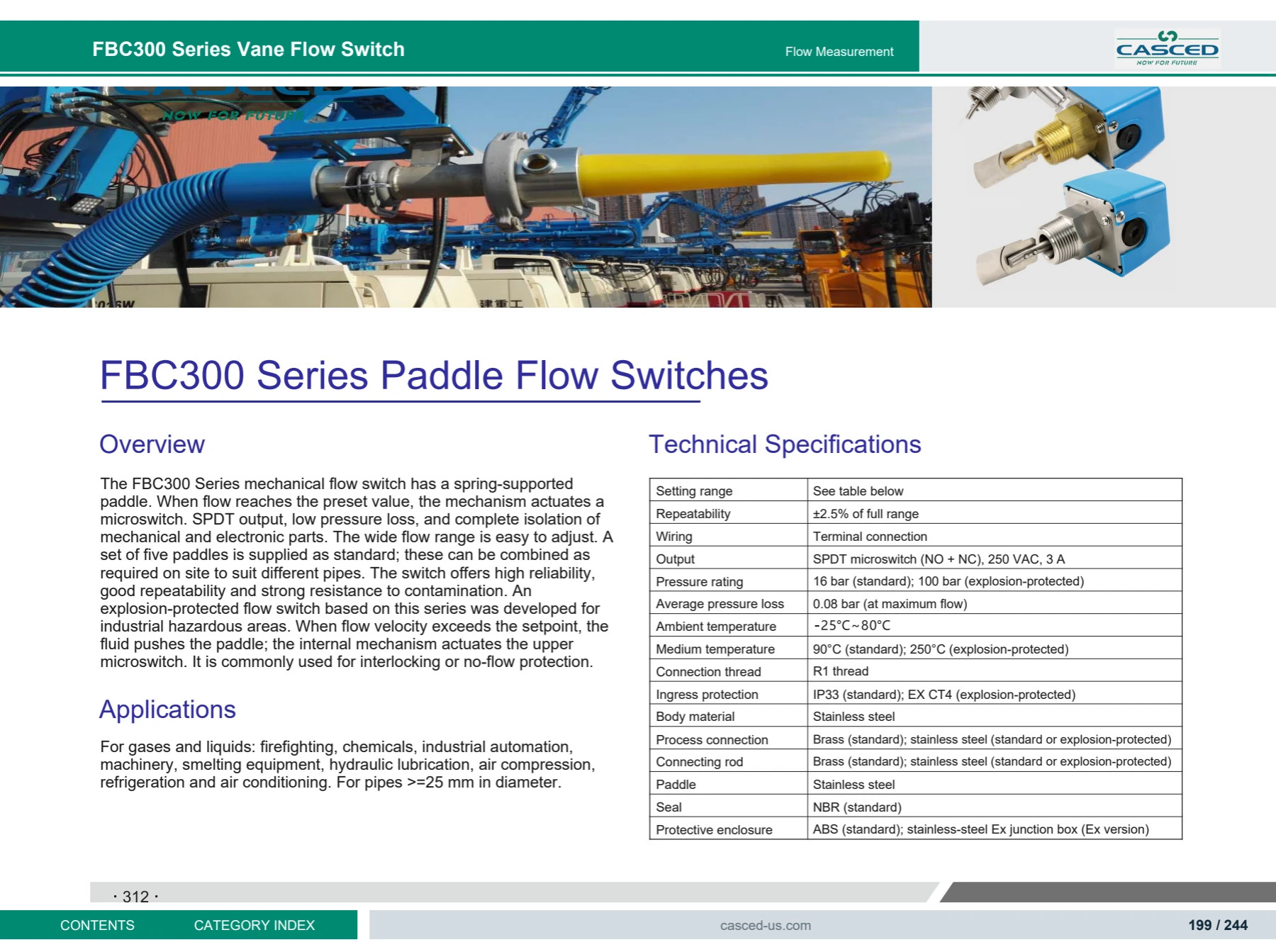 FBC300 Series Vane Flow Switch catalog reference