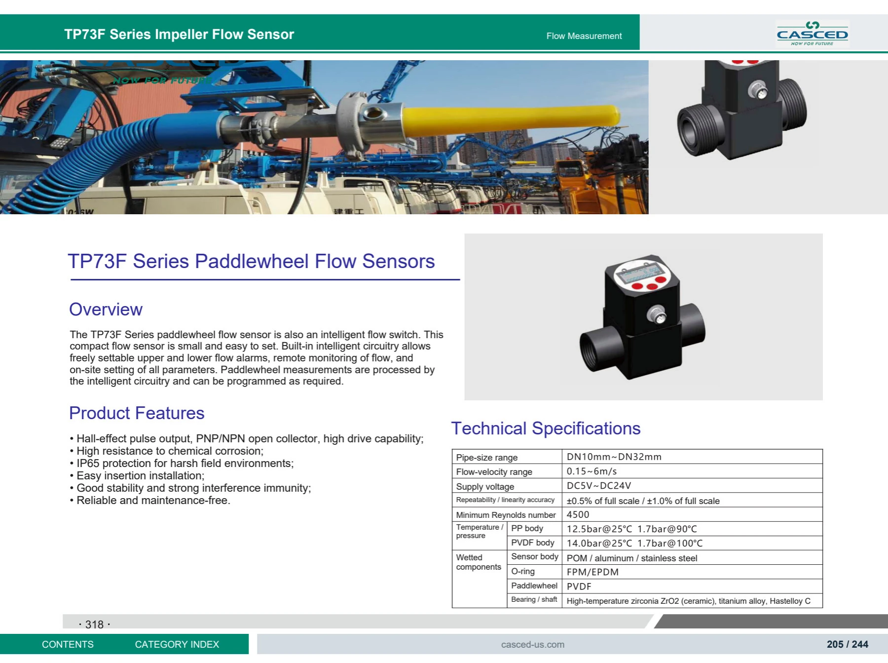 TP73F Series Impeller Flow Sensor catalog reference