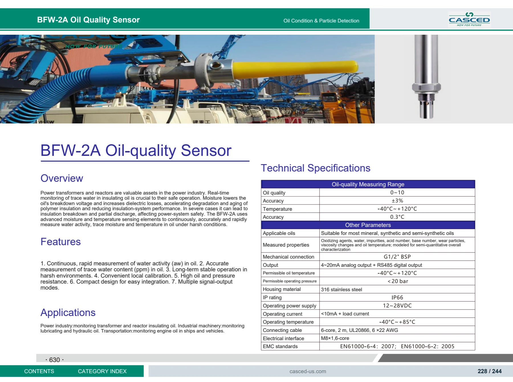 BFW-2A Oil Quality Sensor catalog reference
